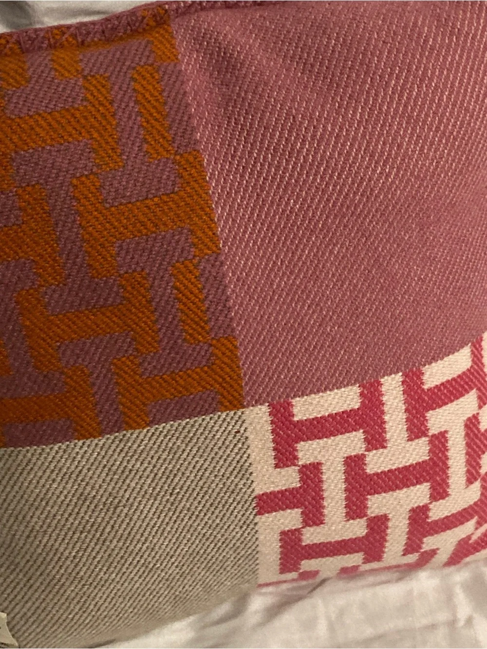 Hermes Orange and Pink Patchwork Accent Pillow